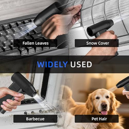 Electric Compressed Air Duster Vacuum Cleaner LED Light 180000 RPM | 5-Speed Handheld Mini Blower Storage Bag PC Cleaning Kit USB-C Rechargeable for Keyboard Home Outdoor Car BBQ Grill