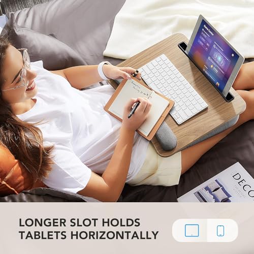 HUANUO Laptop Lap Desk - Portable Lap Desk with Pillow Cushion, Fits up to 15.6 inch Laptop, with Anti-Slip Strip & Storage Function for Home Office Students Use as Computer Laptop Stand