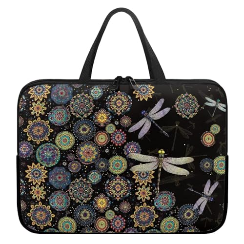 Bohemian Flower Dragonfly Print Laptop Sleeve Case Carrying Computer Bag Shockproof Protective Laptop Cover Briefcase Laptop Sleeves with Top Handle for Study Work, 10inch - color: Bohemian Flower Dragonfly, size: 10inch