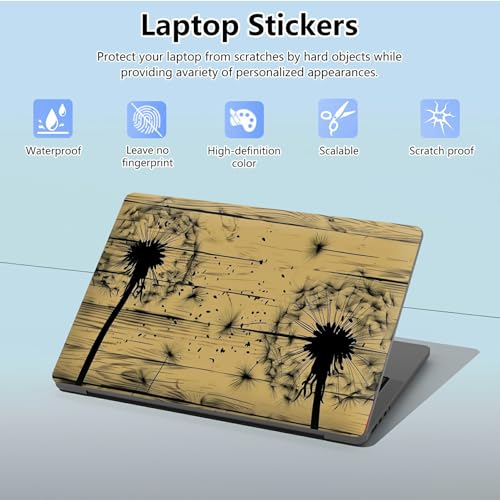 Universal Laptop Skin Sticker with 2 Wrist Pad Skins, Waterproof Scratch Resistant Vinyl Laptop Cover Decal, Cut to Fit for 11–15.6 Inch MacBook HP Dell Lenovo, Dandelion Wood - color: Dandelion Wood
