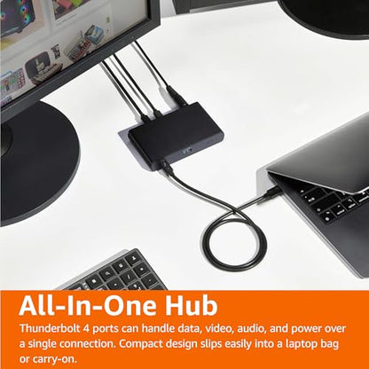 Amazon Basics Thunderbolt 4 Docking Station, Dual 4K@60Hz Display Support, 85W Power Delivery, 3X Downstream TBT4, 1xUSB A 3.1, Mac/Windows Compatible, Black, 4.76 x 2.84 x 0.86 inches - size: ‎4.76 x 2.84 x 0.86 inches