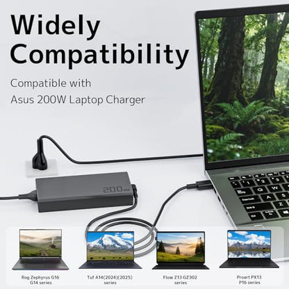 200W Laptop Charger for Asus ROG Flow Zephyrus TUF Gaming Power Supply Cord | Compatible with Asus ProArt H7606 PZ13 PX13, Zephyrus GA605 GU605, ADP-200JB K A20-200P1A, Rectangle Conn, 20V 10A AC Adapter