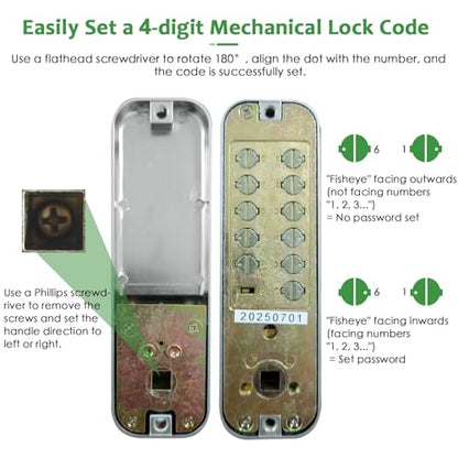 High-Security 12 Digit Keypad Mechanical Door Lock - Keyless Entry, Code Combination Lock with Handle, Waterproof & Rustproof, No Battery, Easy to Install, BH-MDLS0020102 - color: Satin Chrome - Round