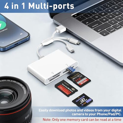 4-in-1 Memory Stick Pro Duo Adapter for iPhone/Android/PC – Lightning/USB-C/USB-A OTG Card Reader for SD/TF/MS/XD, High-Speed 480Mbps Sony Cybershot Compatible Reader, Plug & Play, No App Needed