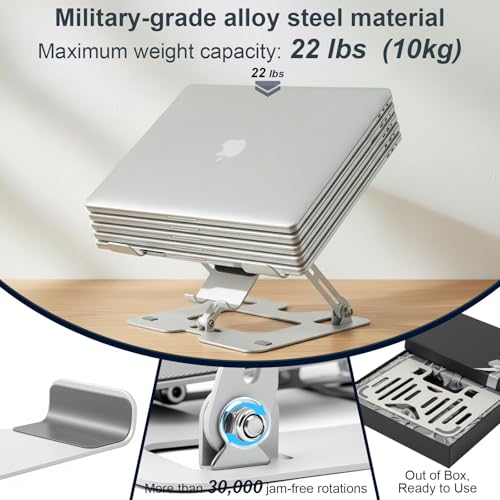 Alloy Steel Laptop Stand, Ergonomic Computer Stand, Desktop Laptop Riser, Compatible with MacBook Air/Pro, Dell, HP, Lenovo and Other 10-18 Inches Laptops, Silver