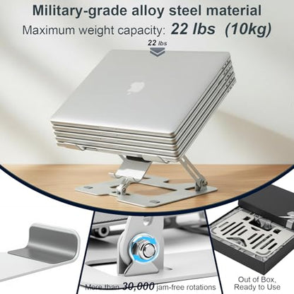 Alloy Steel Laptop Stand, Ergonomic Computer Stand, Desktop Laptop Riser, Compatible with MacBook Air/Pro, Dell, HP, Lenovo and Other 10-18 Inches Laptops, Silver