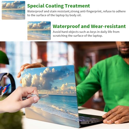 Laptop Skin Sticker Decal, Universal Protective Cover Fit 12 13 14 15.6 Inch Notebook, Reusable Water-Resistant Vinyl Decal w/ 2 Wrist Pads for Business Travel Office, Blue Beach 1 - color: Blue Beach 1