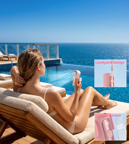 Portable Handheld Mini Fan with Ice Cooling Plate, Personal Clip On Turbo Fan Rechargeable, 18000 RPM 6 Speeds, 360° Detachable Clip, Pocket AC Fans Blow Cold Air for Beach Car Stroller Travel Makeup - color: Pink