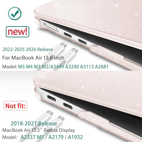 May Chen Case for MacBook Air 13/13.6-inch (M5/M4/M3/M2, 2022-2026 Models A3449 A3240 A3113 A2681), Lightweight | Closes Seamlessly | Ideal for Work Hard Shell Case, Sakura Pink Glitter - color: Sakura Pink Glitter