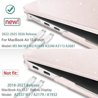 May Chen Case for MacBook Air 13/13.6-inch (M5/M4/M3/M2, 2022-2026 Models A3449 A3240 A3113 A2681), Lightweight | Closes Seamlessly | Ideal for Work Hard Shell Case, Sakura Pink Glitter - color: Sakura Pink Glitter