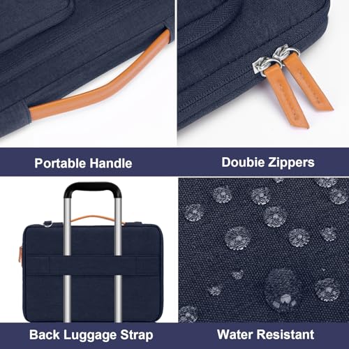 MOSISO 360 Protective Laptop Bag, Computer Bags | Side Open Messenger Bag with Trolley Sleeve&5 Pockets - color: Navy Blue