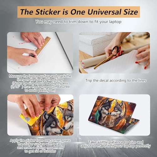 Laptop Skin Sticker for 12.1”-15.6“ Laptops (Fits 13”, 13.3”, 14”, 15”, 15.4”) | Protective Universal Reusable Vinyl Art Decal Cover | Waterproof & Scratch-Resistant-2 Wolves in Dream cathcer - color: 2 wolves in dream cathcer