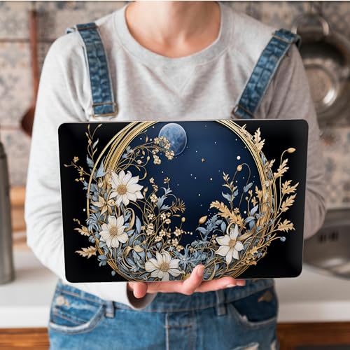 Universal Laptop Skin Sticker with 2 Wrist Pad Skins, Waterproof Scratch Resistant Vinyl Laptop Cover Decal, Cut to Fit for 11–15.6 Inch MacBook HP Dell Lenovo, Flower Moon - color: Flower Moon