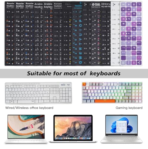 Universal English Keyboard Stickers - 3PCS Replacement English Alphabet Keyboard Stickers with Purple Matte Background Black Lettering for Computer Laptop Notebook Desktop