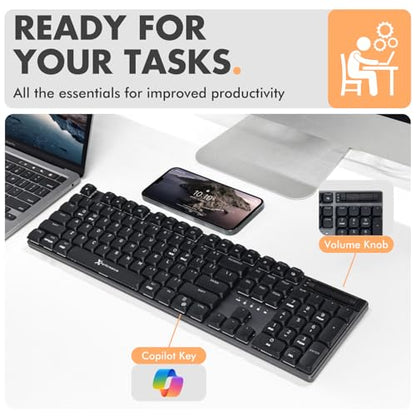 X9 Slim Mechanical Keyboard Wireless – Low Profile Red Switches, Triple Mode (Bluetooth + 2.4GHz + USB), Full Size 107-Key with Number Pad, Backlit, Rechargeable – Quiet Typing for Mac and PC