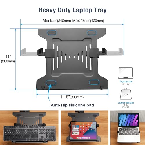 AVLT Laptop & Monitor Arm Desk Mount for 17-38" Screens - Black | Supports flat/curved/ultrawide screens up to 26.4 lbs. Smooth mechanical spring, 15.6" laptop tray and clean cable routing - size: Laptop & 38 Inch Monitor Arm