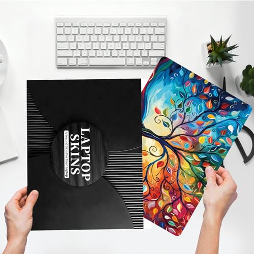 Universal Laptop Skin Sticker with 2 Wrist Pad Skins, Waterproof Scratch Resistant Vinyl Laptop Cover Decal, Cut to Fit for 11–15.6 Inch MacBook HP Dell Lenovo, Elegant Colorful Tree - color: Elegant Colorful Tree