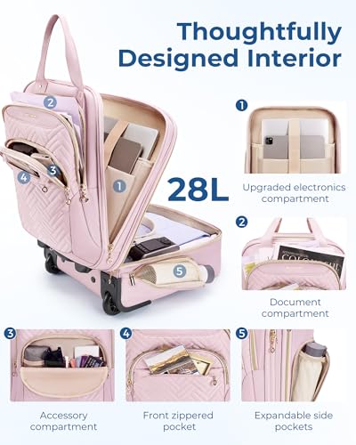 BAGSMART Underseat Carry On Luggage Airline approved,16-inch Underseater Softside Travel Suitcase with Wheels Lightweight Overnight Rolling Carry-on Luggage for Women Men Weekender, Pink - color: Pink