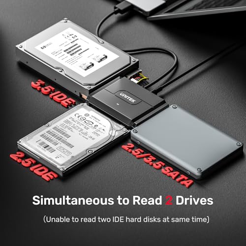 Unitek SATA/IDE USB 3.0 Adapter, Dual-Drive for 2.5/3.5" HDD, 24TB, 6Gbps | Simultaneous 1 SATA + 1 IDE Access; For 2.5/3.5" SATA/IDE HDD/SSD; Plug & Play, Hot-Swap, Auto Sleep; 12V Adapter Included - color: USB A