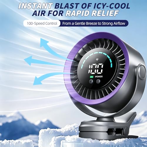 Portable Clip on Fan, Rechargeable USB Desk Fan with Turbo Airflow, 100 Speeds LED Display, 360° Rotation, Small Quiet Battery Powered Fan for Stroller Outdoor Travel Camping Golf Cart, Grey - color: Grey