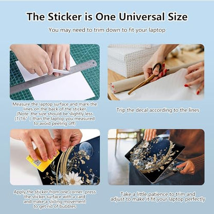 Universal Laptop Skin Sticker with 2 Wrist Pad Skins, Waterproof Scratch Resistant Vinyl Laptop Cover Decal, Cut to Fit for 11–15.6 Inch MacBook HP Dell Lenovo, Flower Moon - color: Flower Moon