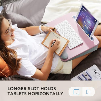HUANUO Laptop Lap Desk - Portable Lap Desk with Pillow Cushion, Fits up to 15.6 inch Laptop, with Anti-Slip Strip & Storage Function for Home Office Students Use as Computer Laptop Stand