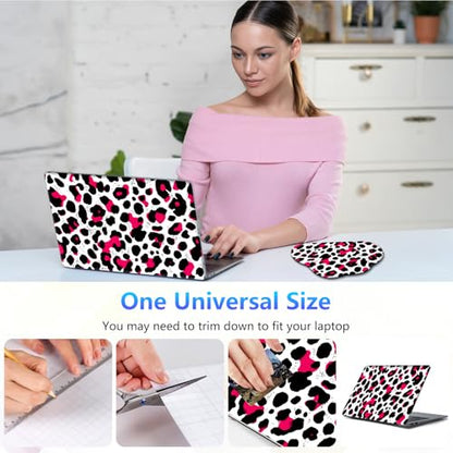 Laptop Skin Sticker Decal 15-15.6 Inch with Cute Mouse Pad, Universal Reusable Vinyl Sticker for 12.1 13 13.3 14 15.4 Inch Netbook and Notebook PC, Pink Black Leopard - color: Pink Black Leopard