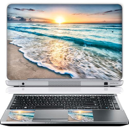 Custom Design Laptop Skin Sticker Cover Art Decal with Wrist Pad, Customize Your Text (12-12.5 Inch, Sunset Beach) - color: 3535, size: 12 - 12.5 Inch