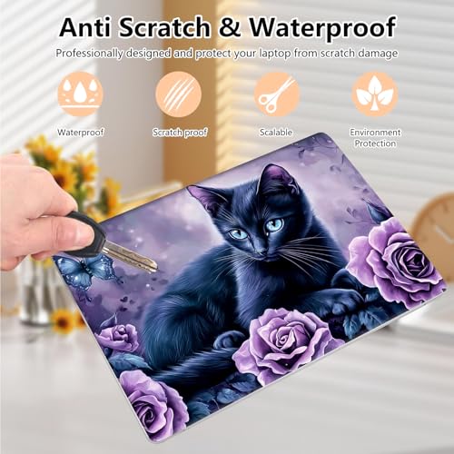Laptop Skin Sticker Decal 15.6 Inch,12 13 13.3 14 15 15.6 in Laptop Netbook Skins for Notebook,Art Decal Removable Waterproof Scratch Resistant,Universal Vinyl Cover,Black Cat Purple Flower - color: Black Cat Purple Flower