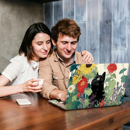 Universal Laptop Skin Sticker Decal, Compatible with MacBook HP Dell Lenovo 12"-15.6", Reusable Vinyl Notebook Cover 3PCS Set, High-Recognition Film-Black Cat in Sunflower Garden - color: Black Cat in Sunflower Garden