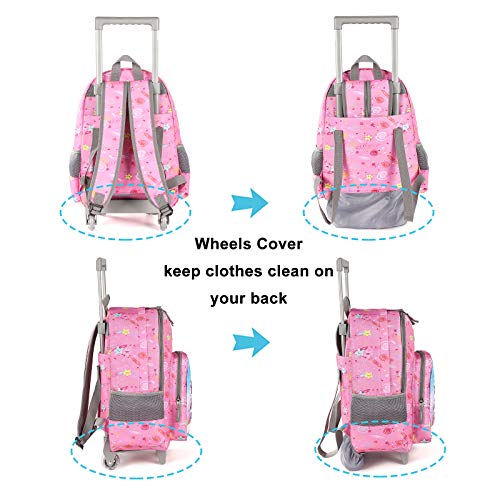 Tilami Rolling Backpack 18 inch Double Handle Wheeled Boys Girls Travel School Children Luggage Toddler Trip - color: Horse Pink