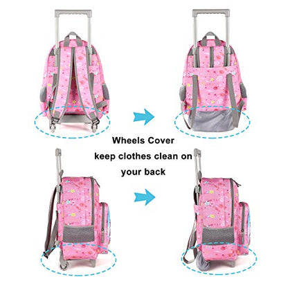 Tilami Rolling Backpack 18 inch Double Handle Wheeled Boys Girls Travel School Children Luggage Toddler Trip - color: Horse Pink