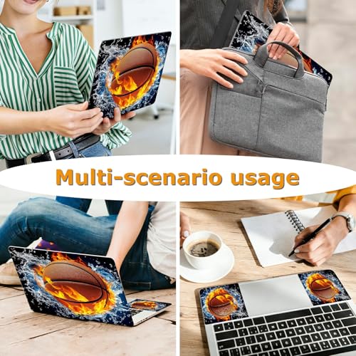 Universal Laptop Skin Sticker with 2 Wrist Pad Decals, 3-Piece Removable Vinyl Laptop Cover, Ice Fire Basketball Waterproof Anti-Scratch, Easy-Trim Fit for 13.3" 14" 15.6" Laptops - color: Ice Fire Basketball