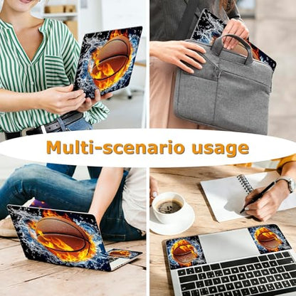 Universal Laptop Skin Sticker with 2 Wrist Pad Decals, 3-Piece Removable Vinyl Laptop Cover, Ice Fire Basketball Waterproof Anti-Scratch, Easy-Trim Fit for 13.3" 14" 15.6" Laptops - color: Ice Fire Basketball