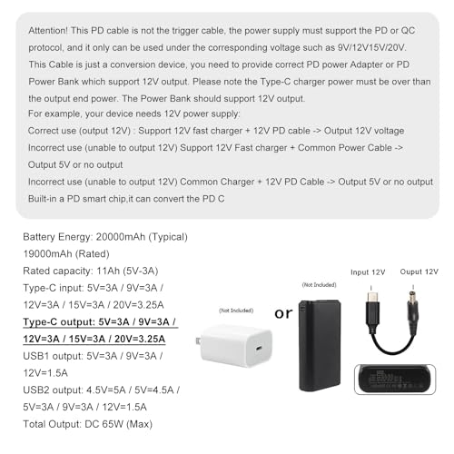 USB C to DC 5.5mm x 2.1mm Power Cable Cord, USB C Input to DC 12V Out Charging Cable, Work with PD Charger and PD Power Bank, Output DC 12V 3A MAX 36W - size: USB to DC 12V
