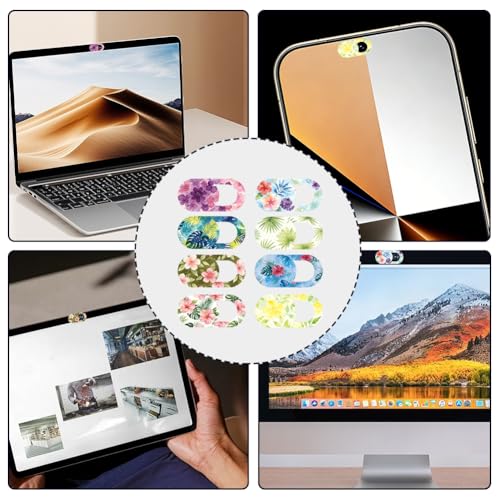 8Pcs 8 Styles Camera Cover Slide Flowers Pattern 0.03 Inch Phone Front Camera Blocker for Mini PC Desktop Computer Tablet Notebook Plastic Durable Privacy Protectors for Home Office Use - color: Flower-3