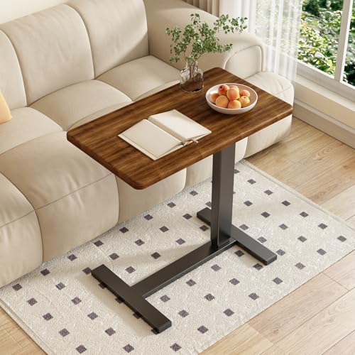 Overbed Bedside Table with Wheels Hospital Bedside Desk,Brown | Adjustable Hospital & Home Use Bed Table Rolling Laptop Table Mobile Standing Desk Rolling Computer Cart Over Bed Tray Table - color: Brown1, size: 27.6 inches