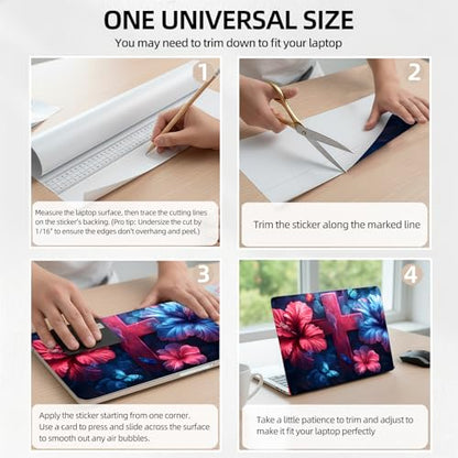 Hibiscus Cross Bloom Universal Laptop Skin Sticker 3PCS, Protective Decal Trim-to-Fit 11.6" 13.3" 14" 15.6" Laptop Vinyl Cover, Removable Anti-Scratch Computer Decal Protector - color: Hibiscus Cross Bloom