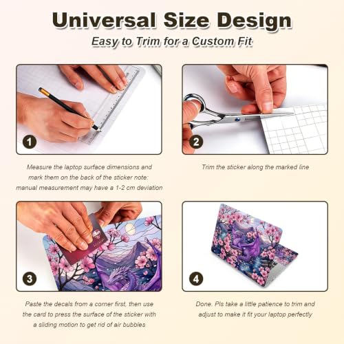 Universal Laptop Skin Sticker Decal 11-15.6 Inches, Cherry Blossom Dragon | Reusable Vinyl Sticker for 12.1 13 13.3 14 15.4 Inches Notebook PC, Scratch Resistant Waterproof, Easy to Trim & Apply - color: Cherry Blossom Dragon