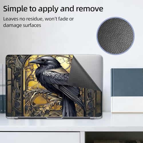 Aesthetic Laptop Skin Sticker, Ornate Raven in Golden Frame Waterproof Vinyl Laptop Decal, Removable Bubble Free, Reusable Protective Cover for 13 14 15 15.6 Inch - color: Ornate Raven in Golden Frame