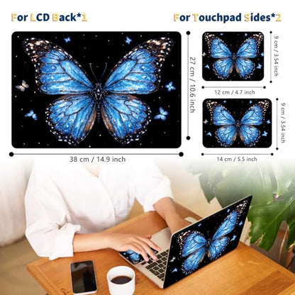 Universal Laptop Skin for 13-16 Inch Laptops,Vinyl Protective Sticker Decal,Easy DIY Trim-to-Fit for HP/Dell/MacBook,Bubble-Free & Removable,Blue Butterfly - color: Blue Butterfly
