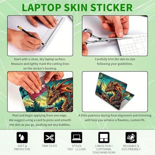 Laptop Skin Sticker Decal, Universal Protective Cover Fit 12 13 14 15.6 Inch Notebook, Reusable Water-Resistant Vinyl Decal w/ 2 Wrist Pads for Business Travel Office, Baby Dinosaur - color: Baby Dinosaur
