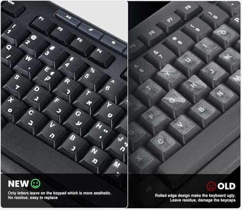 2PCS Hebrew Keyboard Letter Stickers with Tweezer - 3D Keyboard Letters Replacement Sticker, Borderless Characters for Laptop Notebook Computer PC Desktop Keyboard, Peel-Off Film, Leave Letters - size: Hebrew-White