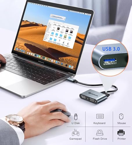 USB C to HDMI VGA Adapter for Dual Monitor, 4 in 1 USB C Hub with 4K HDMI, 1080P VGA, USB 3.0 5Gbps, 100W PD, Laptop Docking Station Compatible for MacBook Air/Pro, Dell XPS, Surface, iMac More