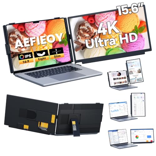 Upgraded Laptop Screen Extender, 15.6”Ultra-Thin Dual Portable Monitor with 4K UHD IPS, Detachable & 4-in-1 Modes, USB-C/HDMI Plug-Play Monitor Extender for Mac/Win/Android, Fits 13-17" Laptops - color: 15.6" Carbon Black