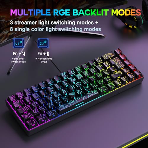 Snpurdiri 65% Wired Gaming Keyboard, 68 Keys RGB Backlit Ultra-Compact Small Gaming Keyboard, for PC/Mac Gamer, Typist, Travel, Easy to Carry on Business Trip Black - color: black