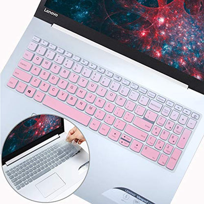 2 Pack Keyboard Cover for Lenovo IdeaPad 3 15.6'' 17.3'', Yoga C740 C940 15.6, IdeaPad L340 S340 320 330 330s 520 720s 130 S145 15.6, IdeaPad 320 330 17.3/ThinkBook 15 Keyboard Skin - color: OmbrePink+Clear