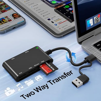 7 in 2 SIM Card Adapter, USB-C/USB-A Military CAC Smart Card Reader, SD/TF/SIM/PIV/M2/IC/ID/MS Pro Duo Memory Card Reader for iPhone 17 16 15/iPad/Windows/Mac/Linux