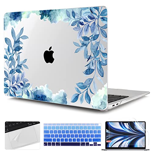 TWOLSKOO for 2021 2020 2019 2018 MacBook Air 13 inch Case A2337 M1 A2179 A1932, Hard Shell Case with Keyboard Skin & Screen Protector for MacBook Air 13.3 inch with Retina & Touch ID, Blue Floral - color: Blue Floral X448