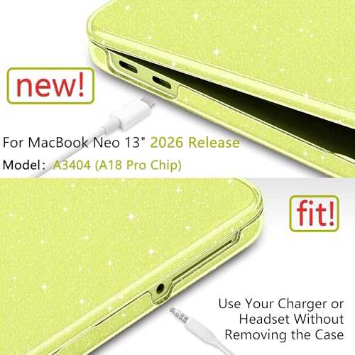 DONGKE Glitter Case for MacBook Neo 13 Inch 2026 (Model A3404 | A18 Pro Chip) | Clear Sparkly Hard Shell Cover with Screen Protector | Keyboard Cover & 2 USB-C Adapters - Bling Citrus - color: Bling Citrus